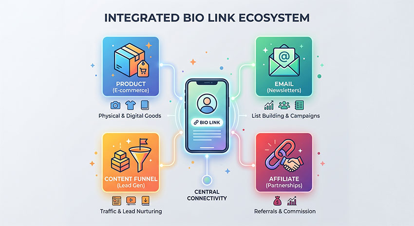 ways to make money with link in bio including products email and affiliate