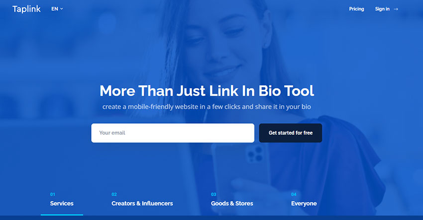 Taplink homepage